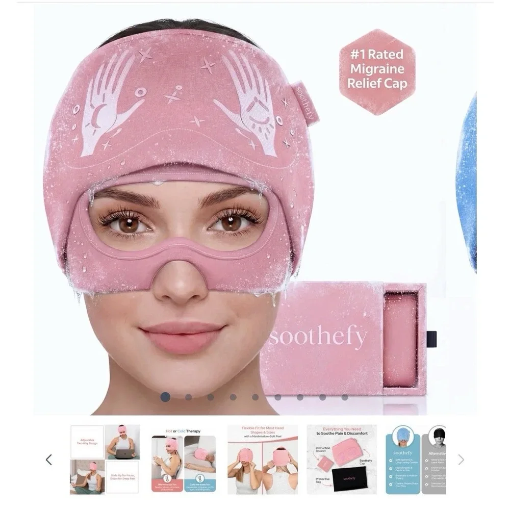 Soothefy Migraine Relief Cap w/ Slide-Up Eye Mask - Coral‎ Pink
